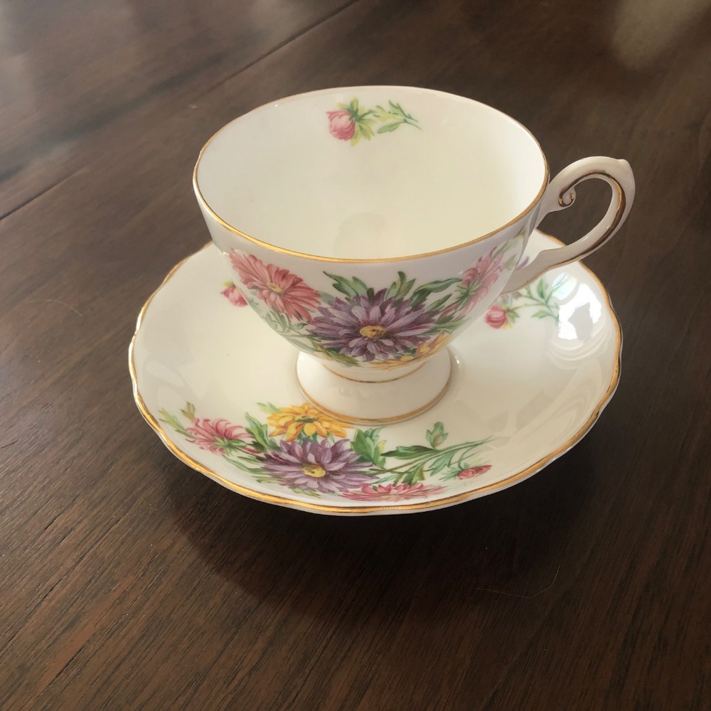 Birthday Flowers Tuscan Fine English Bone China Cup and Saucer - September